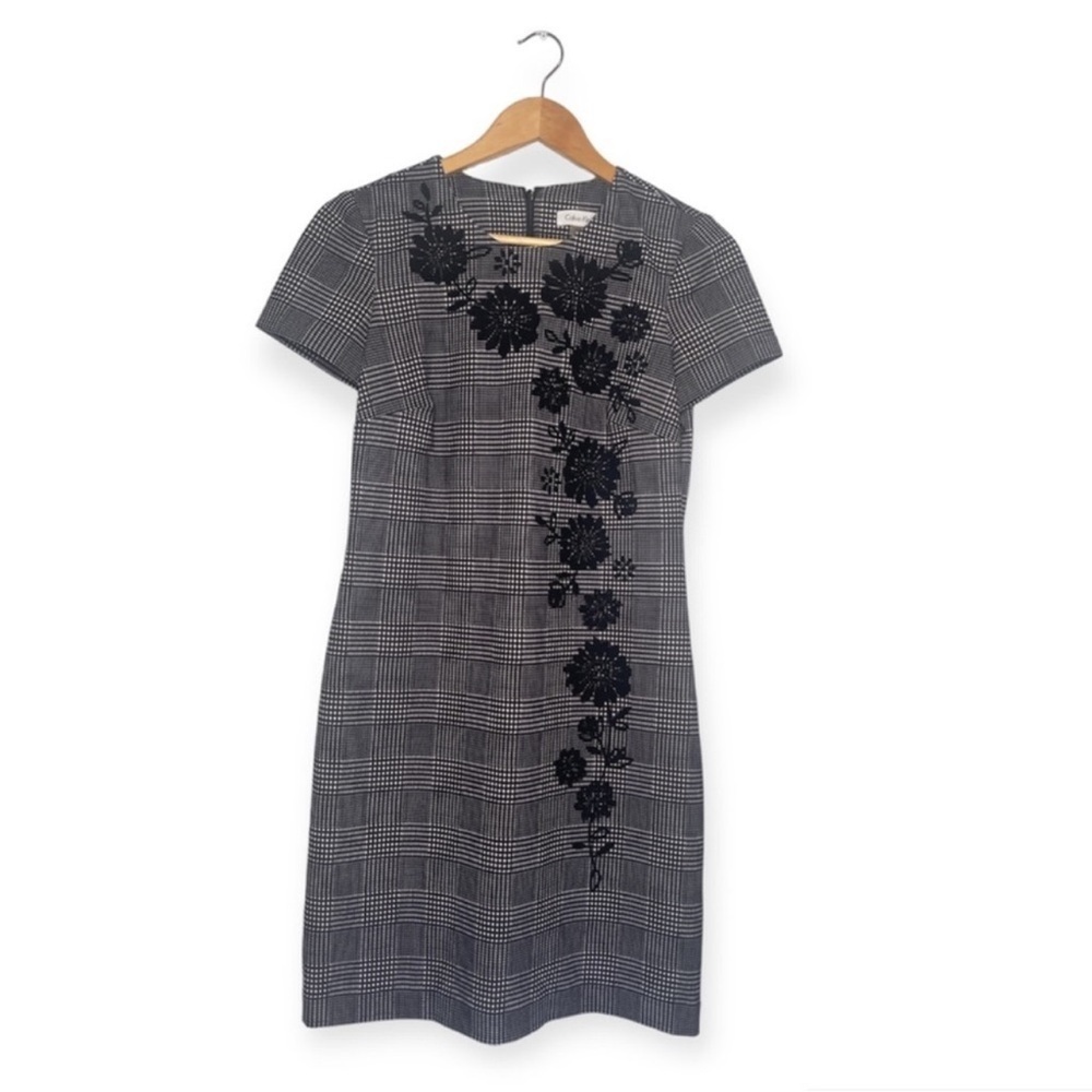 CALVIN KLEIN Flocked Houndstooth‎ Sheath Dress​​​ - Picture 2 of 6